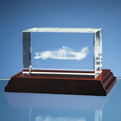 3D FORMULA 1 CAR IN OPTICAL CRYSTAL CUBE BLOCK; PRESENTATION BOX: INC