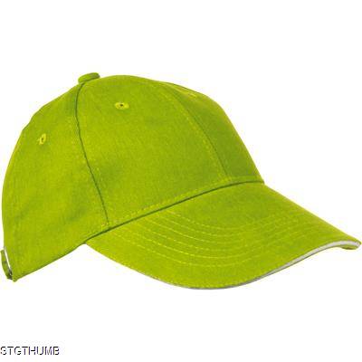 6 PANEL SANDWICH PEAK BASEBALL CAP in Apple Green Heavy Brushed Cotton