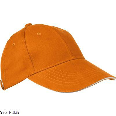 6 PANEL SANDWICH PEAK BASEBALL CAP in Orange Heavy Brushed Cotton