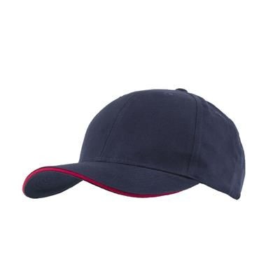 FULLY COVERED 6 PANEL BASEBALL CAP in Navy Blue & Red