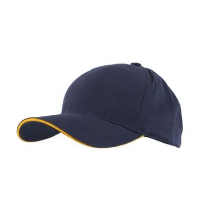 FULLY COVERED 6 PANEL BASEBALL CAP in Navy Blue & Yellow