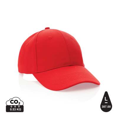 IMPACT 6 PANEL 280GR RECYCLED COTTON CAP with Aware™ Tracer in Red