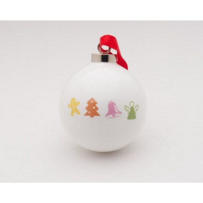 PROMOTIONAL PORCELAIN BAUBLE in White Bauble with Full Colour Logo Print