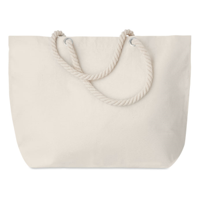 BEACH BAG with Cord Handle in Beige