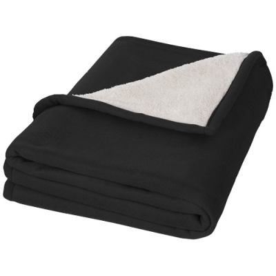 SPRINGWOOD SOFT FLEECE AND SHERPA PLAID BLANKET in Solid Black & Off White