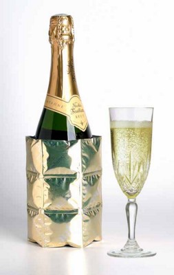 LUXURY CHAMPAGNE WINE BOTTLE COOLER in Gold Finish Satin Wrap