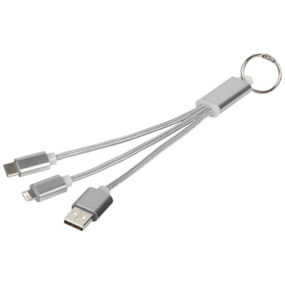 METAL 3-IN-1 CHARGER CABLE with Keyring Chain in Silver