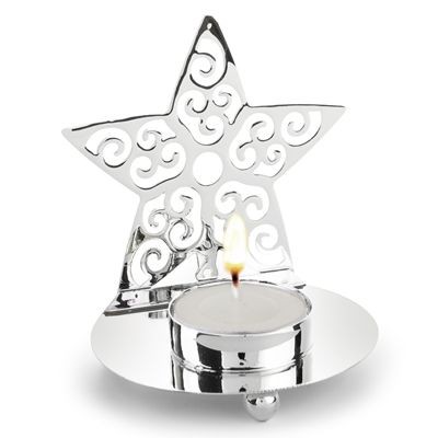 STAR CANDLE TEA LIGHT HOLDER in Silver Metal