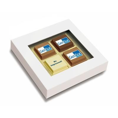 CLEAR TRANSPARENT BOX with 4 Printed Chocolate Praline