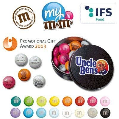 ROUND METAL TIN OF BRANDED M&M SWEETS