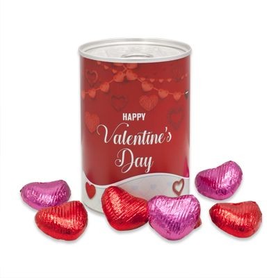 TIN OF VALENTINES CHOCOLATE HEARTS with Branded Wrapper
