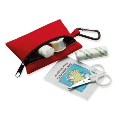 FIRST AID KIT W &  CARABINER in Red
