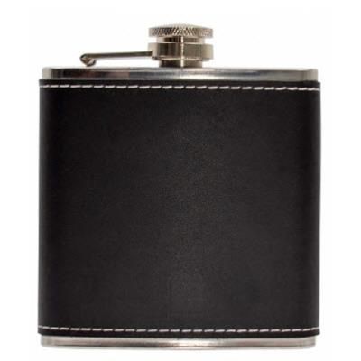 6OZ LEATHER HIP FLASK in Black