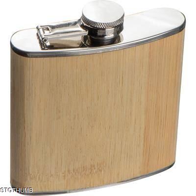 HIP FLASK with Bamboo Cover in Beige