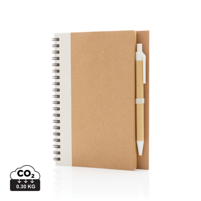 KRAFT SPIRAL NOTE BOOK with Pen in White