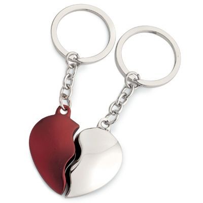 BROKEN HEART METAL KEYRING in Silver Chrome & Red