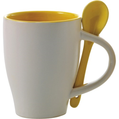 COFFEE MUG with Spoon in Yellow