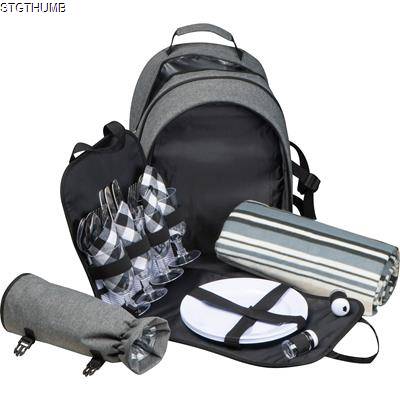 PICNIC BACKPACK RUCKSACK FOR 4 PERSONS INCLUDING ALSO PICNIC BLANKET in Anthracite Grey