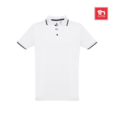 THC ROME WH MENS POLO SHIRT with Contrast Colour Trim & Buttons White
