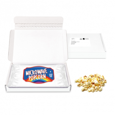 GIFT BOXES - MINI WHITE MAILING BOX - MICROWAVE POPCORN - PAPER LABEL