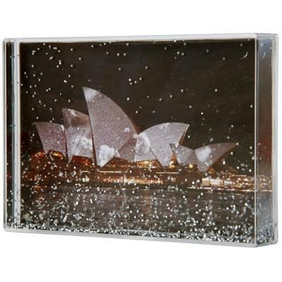 SILVER GLITTER AND LIQUID FILLED RECTANGULAR ACRYLIC CUBE BLOCK with Large Branding Area