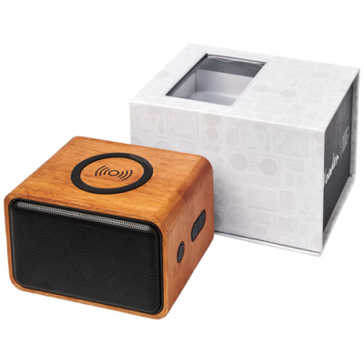 WOOD 3W SPEAKER with Cordless Charger Pad in Wood