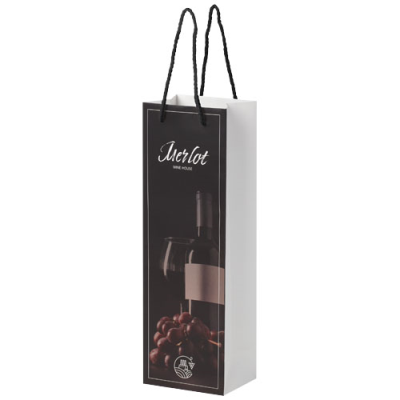 HANDMADE 170 G & M2 INTEGRA PAPER WINE BOTTLE BAG with Plastic Handles in White & Solid Black