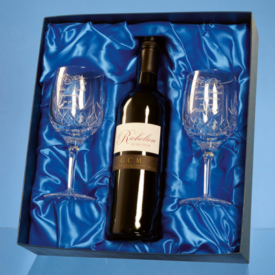 DOUBLE GOBLET GIFT SET with a 75Cl Bottle of Red Wine