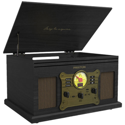PRIXTON CENTURY VINYL TURNTABLE AND MUSIC PLAYER in Solid Black
