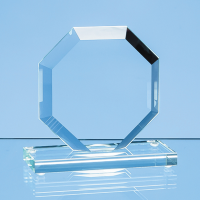 10CM x 10CM x 12MM JADE GLASS BEVELLED EDGE OCTAGON AWARD