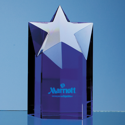 15CM SAPPHIRE BLUE OPTIC STAR COLUMN AWARD