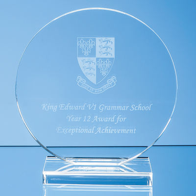 15CM x 12MM CLEAR TRANSPARENT GLASS CIRCLE AWARD