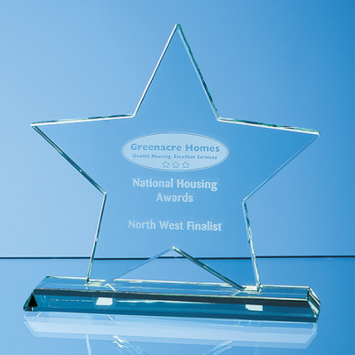 15CM x 15CM x 12MM MOUNTED JADE GLASS STAR AWARD