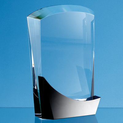 18CM OPTICAL CRYSTAL ARCH AWARD with Onyx Black Swooping Base