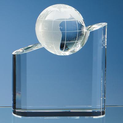 18CM OPTICAL CRYSTAL GLOBE MOUNTAIN AWARD