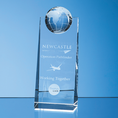 18CM OPTICAL CRYSTAL GLOBE RECTANGULAR AWARD