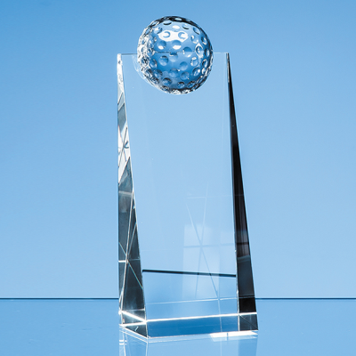 18CM OPTICAL CRYSTAL GOLF BALL RECTANGULAR AWARD