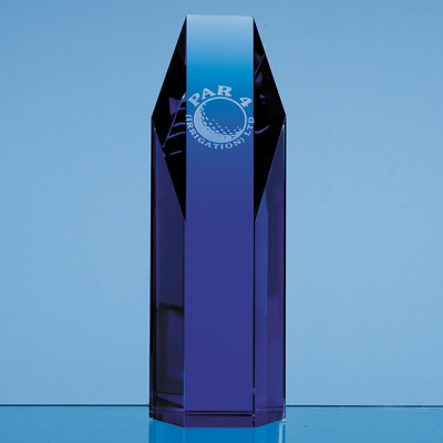 19CM SAPPHIRE BLUE OPTICAL CRYSTAL HEXAGON AWARD