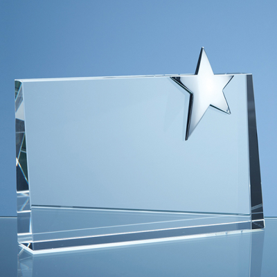 20CM OPTICAL CRYSTAL HORIZONTAL RECTANGULAR with Silver Star