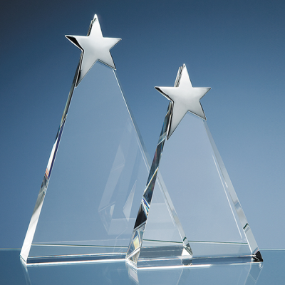 20CM OPTICAL CRYSTAL TRIANGULAR AWARD with Silver Star