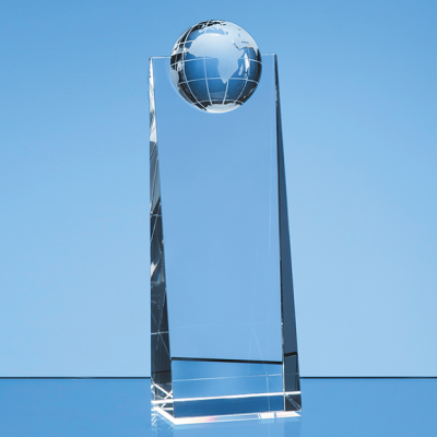 21CM OPTICAL CRYSTAL GLOBE RECTANGULAR AWARD