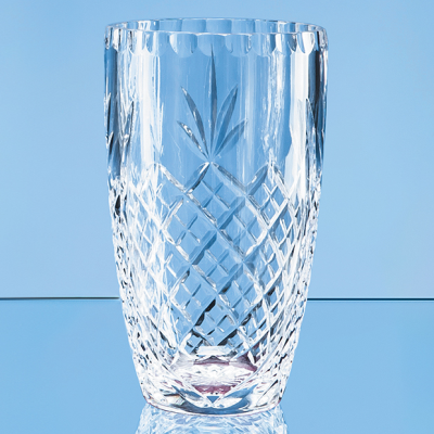 23CM LEAD CRYSTAL PANELLED BARREL VASE