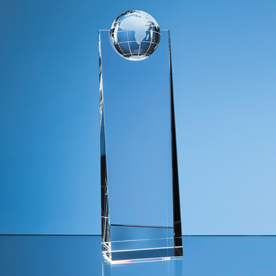 24CM OPTICAL CRYSTAL GLOBE RECTANGULAR AWARD