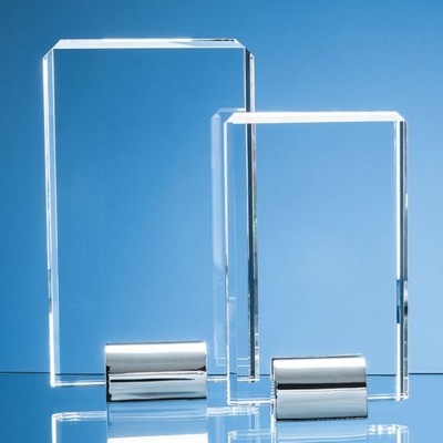 25CM OPTICAL CRYSTAL RECTANGULAR MOUNTED ON a SILVER CHROME STAND