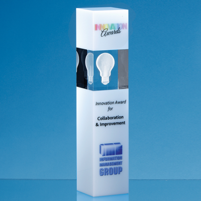 26CM CLEAR TRANSPARENT & WHITE OPTICAL CRYSTAL SQUARE COLUMN AWARD