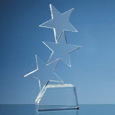 28CM OPTICAL CRYSTAL TRIPLE RISING STAR AWARD