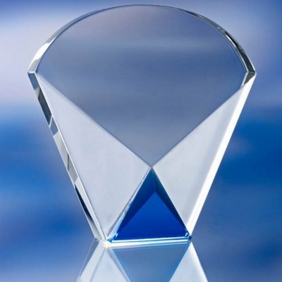 BLUE & CLEAR TRANSPARENT GLASS AWARD TROPHY