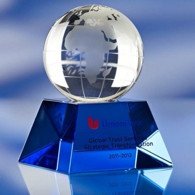 BLUE BASED GLASS GLOBE AWARD TROPHY