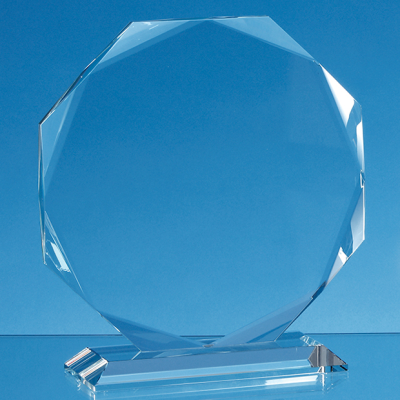 CLEAR TRANSPARENT GLASS FACETTED OCTAGON AWARD
