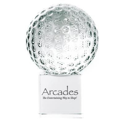 CRYSTAL 60MM GOLF BALL ON CLEAR TRANSPARENT CUBE